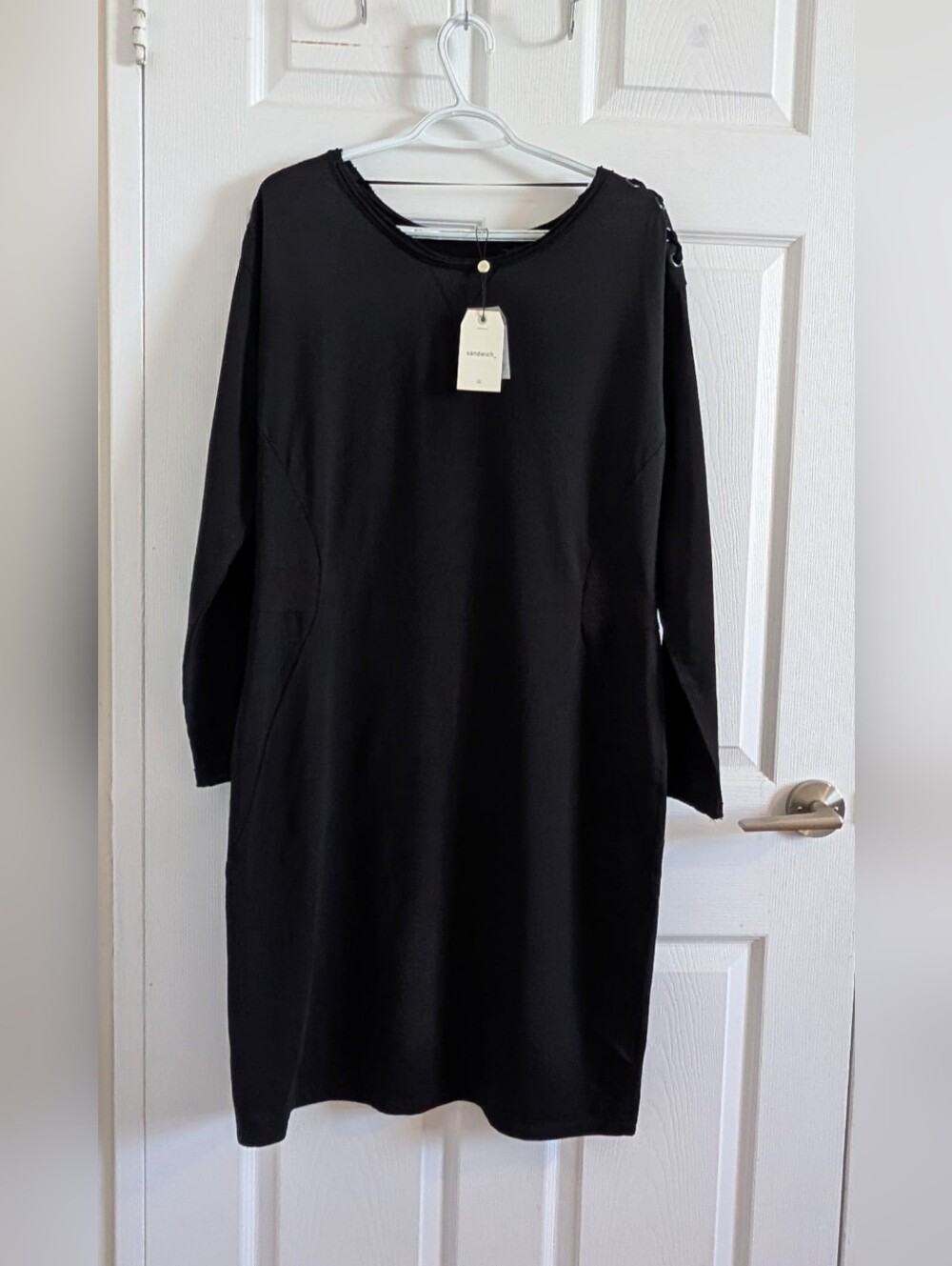NWT Sandwich Black Cotton Viscose Dress XL | Casual Boho Chic Lagenlook
